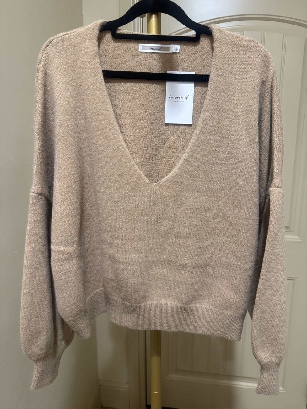 Lightweight V-Neck Sweater in Light Beige